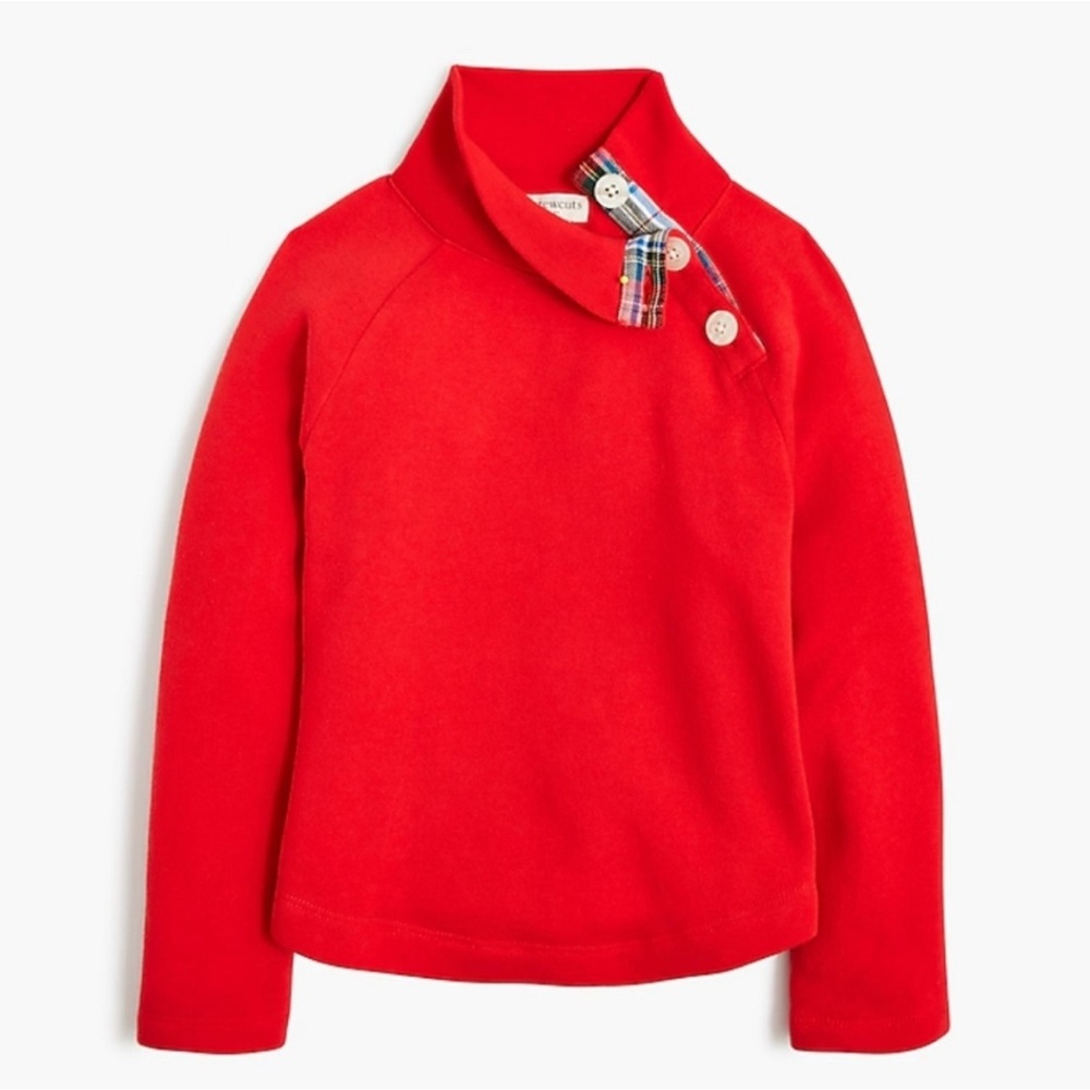 J. Crew Red Knit Sweater with High Tartan Collar